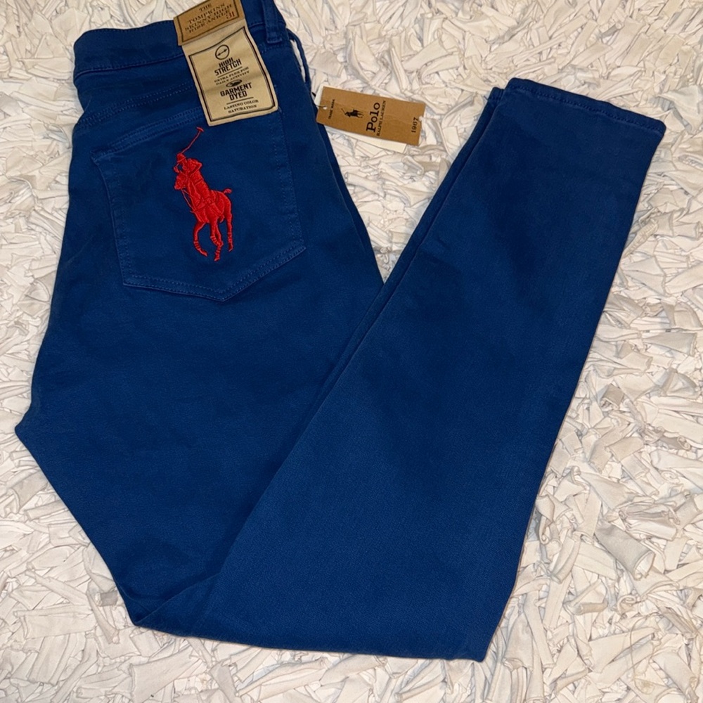 New 🆕 Polo Ralph Lauren High Rise High Stretch Jeans Blue Embroidered Logo